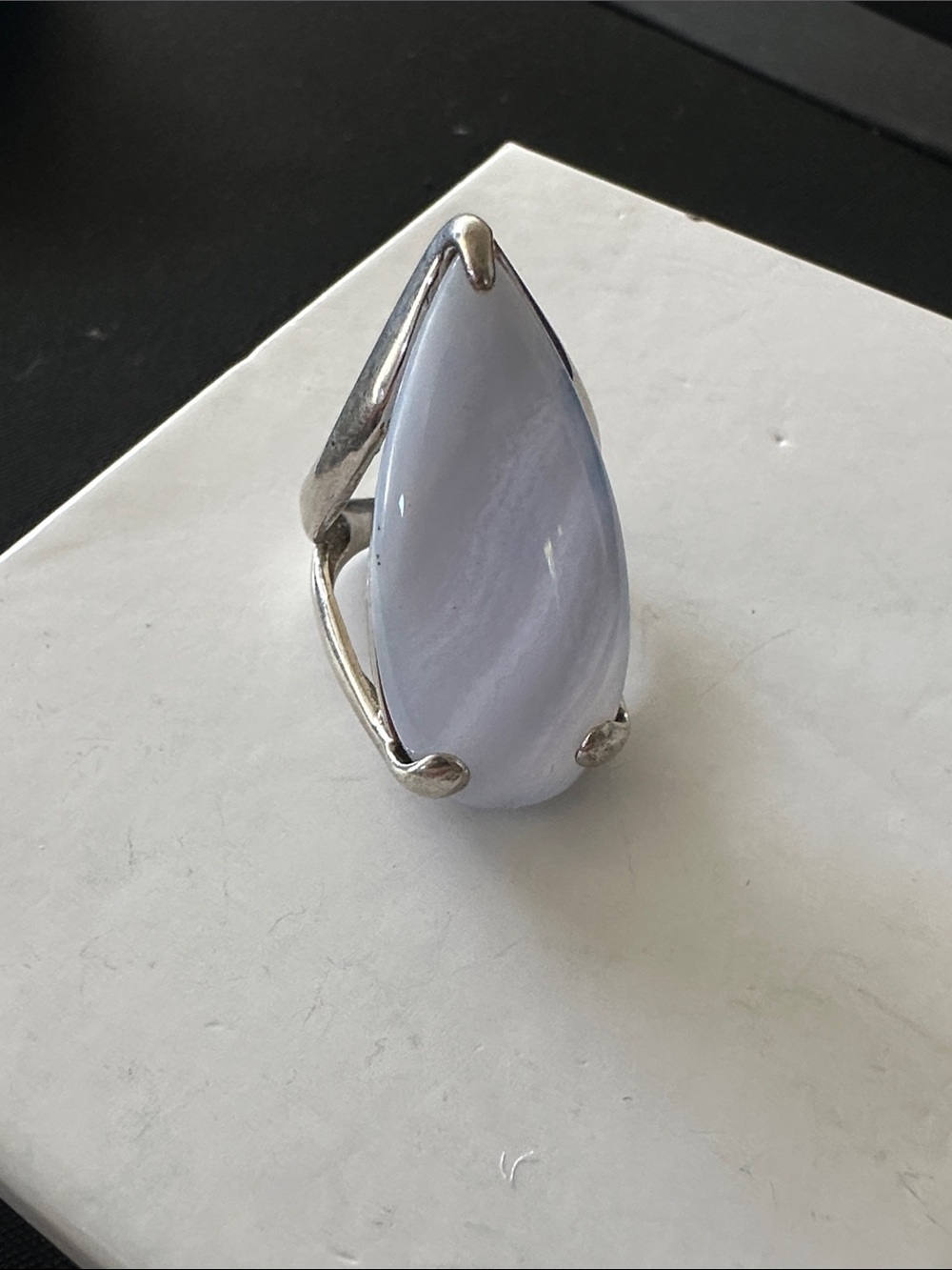 Sterling Silver Teardrop Blue Lace Agate Statement Ring